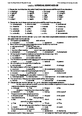 Bài tập trắc nghiệm Tiếng Anh Lớp 10 - Unit 4 Special education